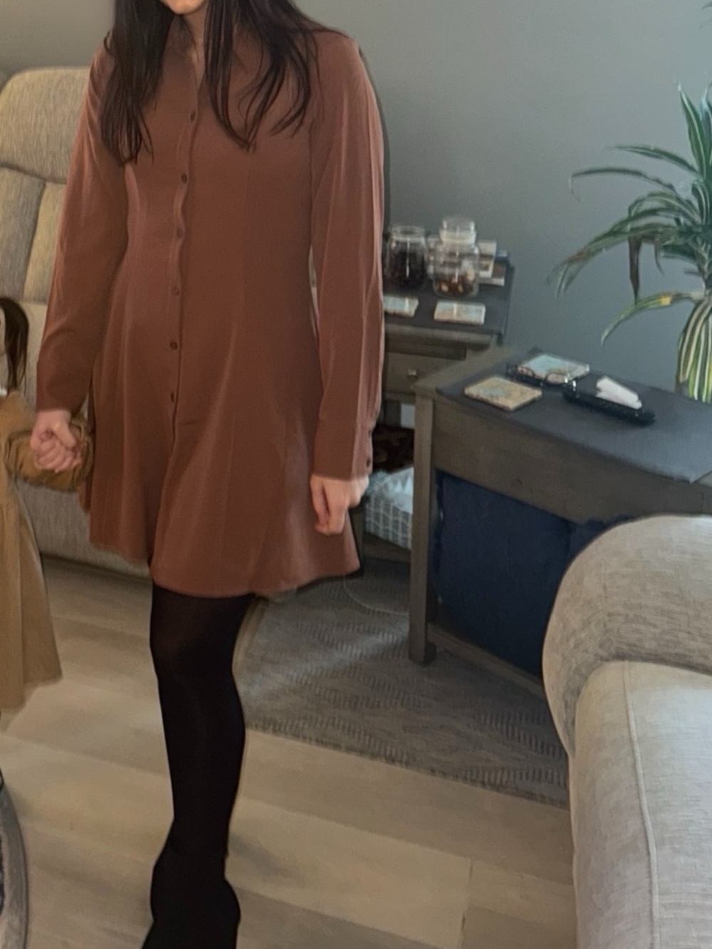 Abercrombie & Fitch Rust Brown Button-Front Long Sleeve Dress